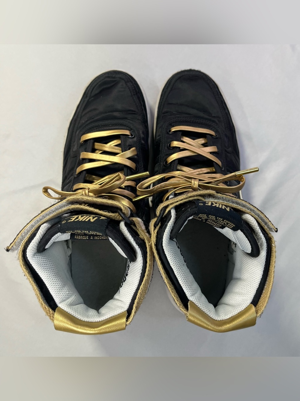 Nike Vandal High Supreme Black Metallic Gold Laces Ankle Strap Shoes Sneakers - Picture 7 of 12
